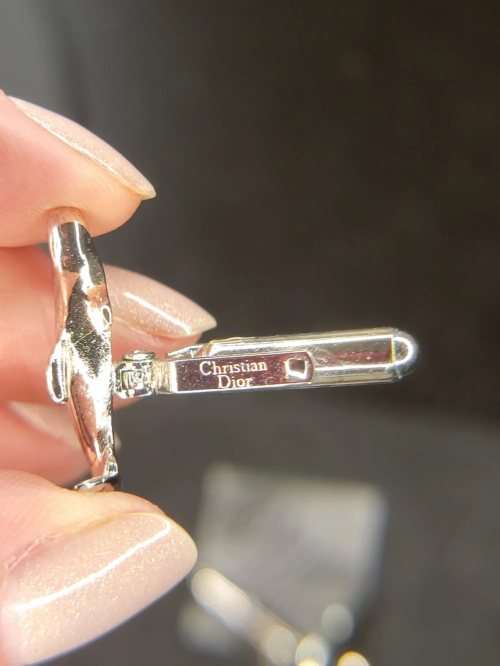 Vintage Christian Dior Silver Tone Whale Cufflinks